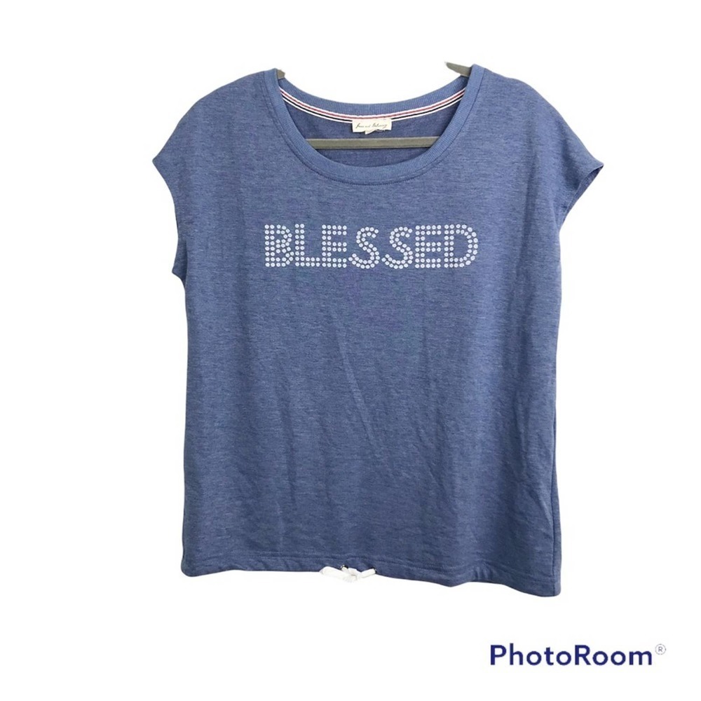 Jane & Delancey Blessed graphic tee scoop neck string hem top size M